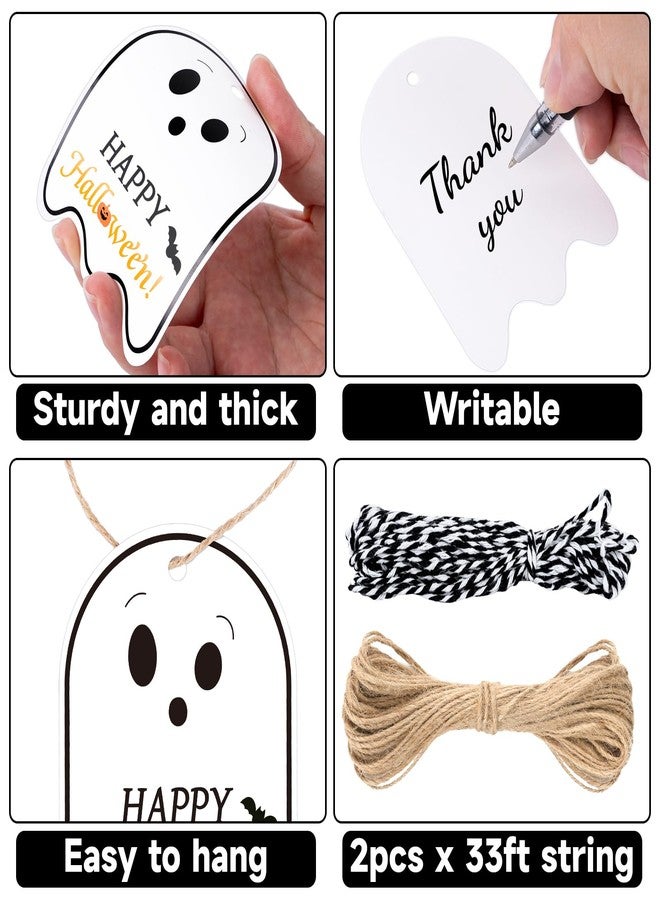 G2PLUS Happy Halloween Tags - 50 Pcs Ghost Paper Gift Tags with String for Trick or Treat Bags, Spooky Halloween Party Favors Tag for Candy Bags, DIY Crafts, Gift Wrapping(2.5x3.5 in) - Image 3
